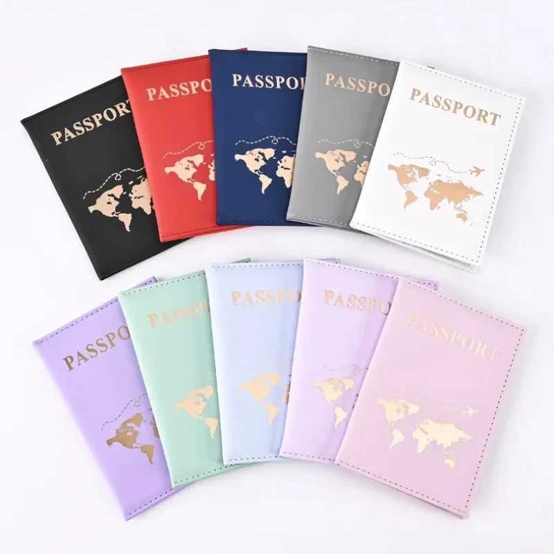 2024 PU Leather Travel Passport Cover Protective Women Men Map Passport Ticket Gold Letter Holder Case ID Card Clip Bags Z250527