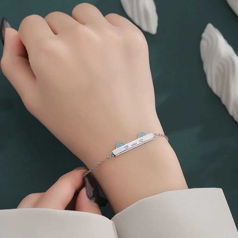 925 Sterling Silver Cat Dog Couple Bracelet Set Adjustable Matching Jewelry for Boys Girls with Gift Valentines Day Gift W250526