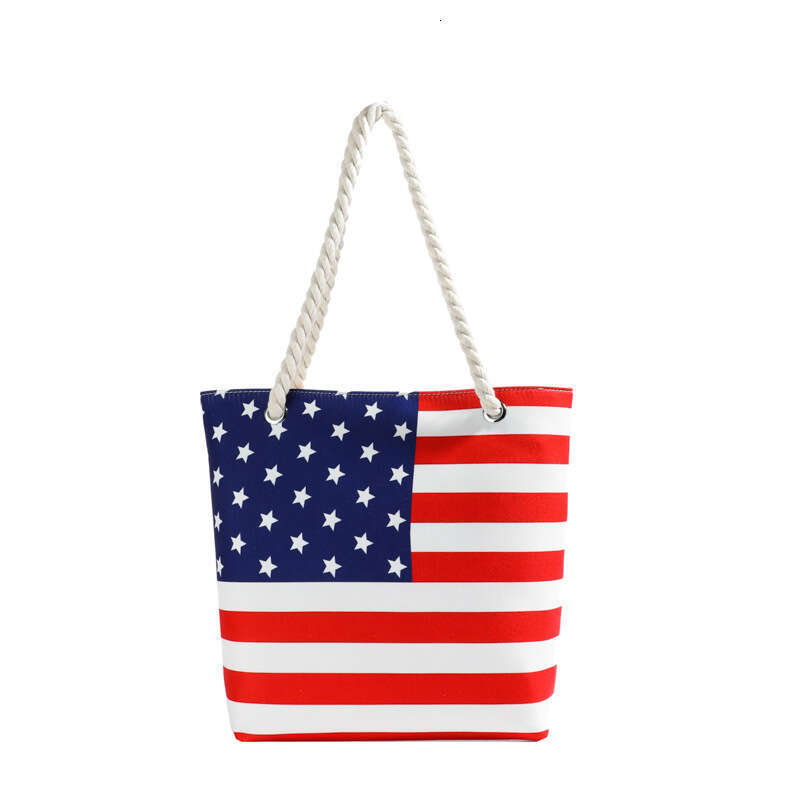 2025 New Canvas Print Single Shoulder American Flag Fashion Large Capacity Tote Bag with Thick Rope Handle