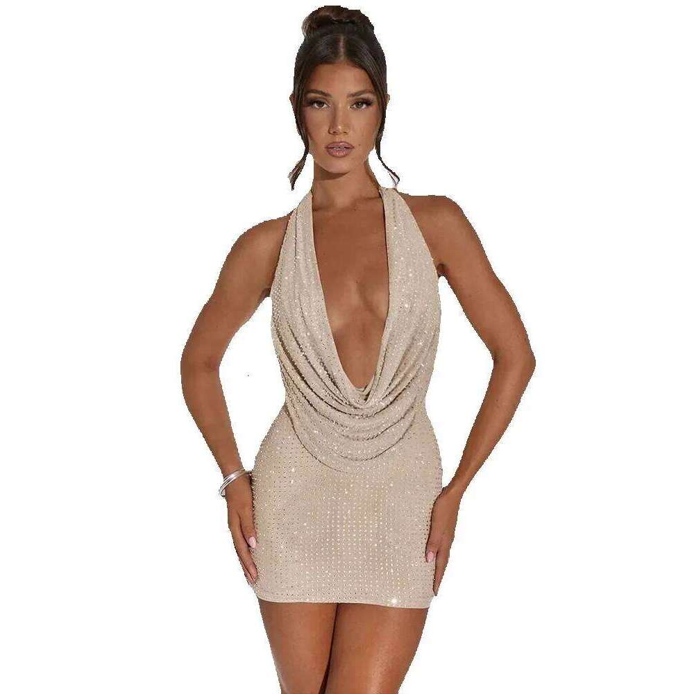 Hot Tight Dresses Solid Color Mini Dress Women Fashion Deep V Neck Strapless Dresses Female Trend Streetwear Clothing Casual Knee Length Dresses