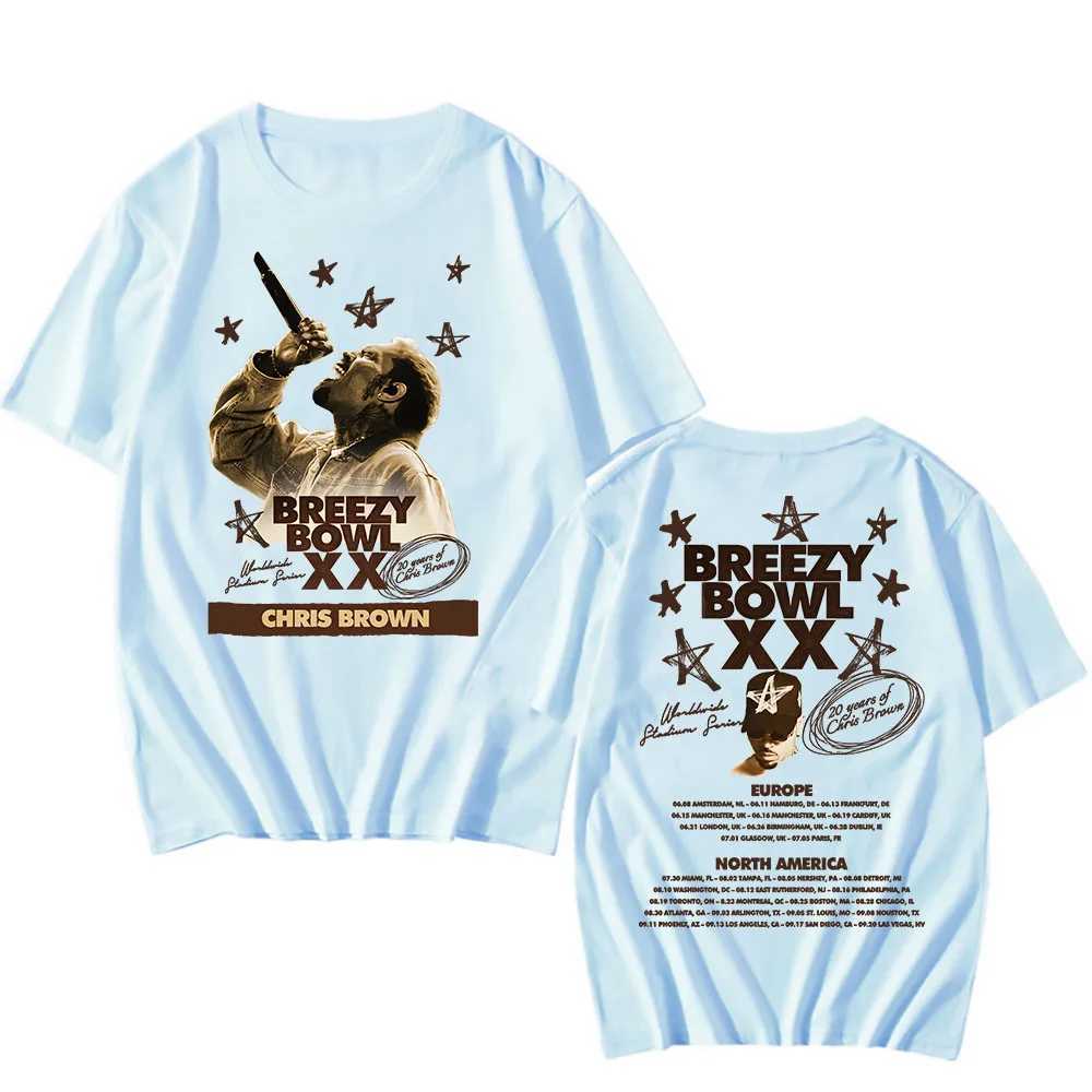 BREEZY BOWL XX PREGAME S/S TEE Chris Brown Graphic T-shirt Summer Short Sleeve Cotton Tshirt Men Women Clothes Unisex Streetwear Z250527