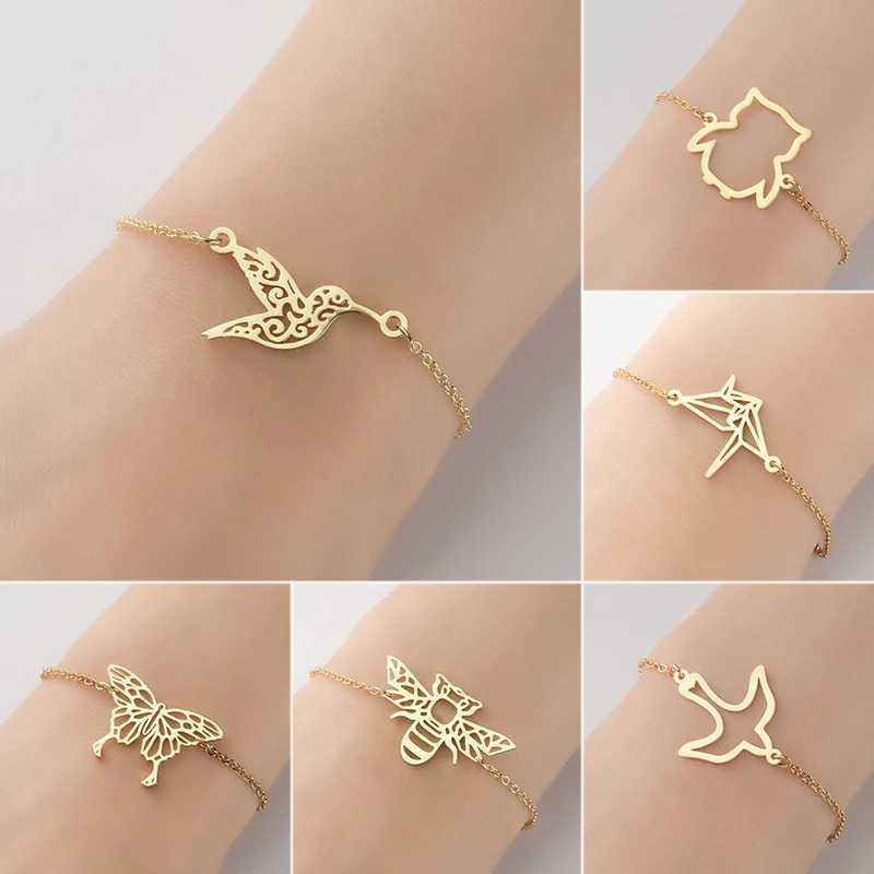 Jisensp Stainless Steel Origami Hummingbird Birds Bracelets Bangles Fashion Bird Animal Pendant Bracelet womens bracelet W250526