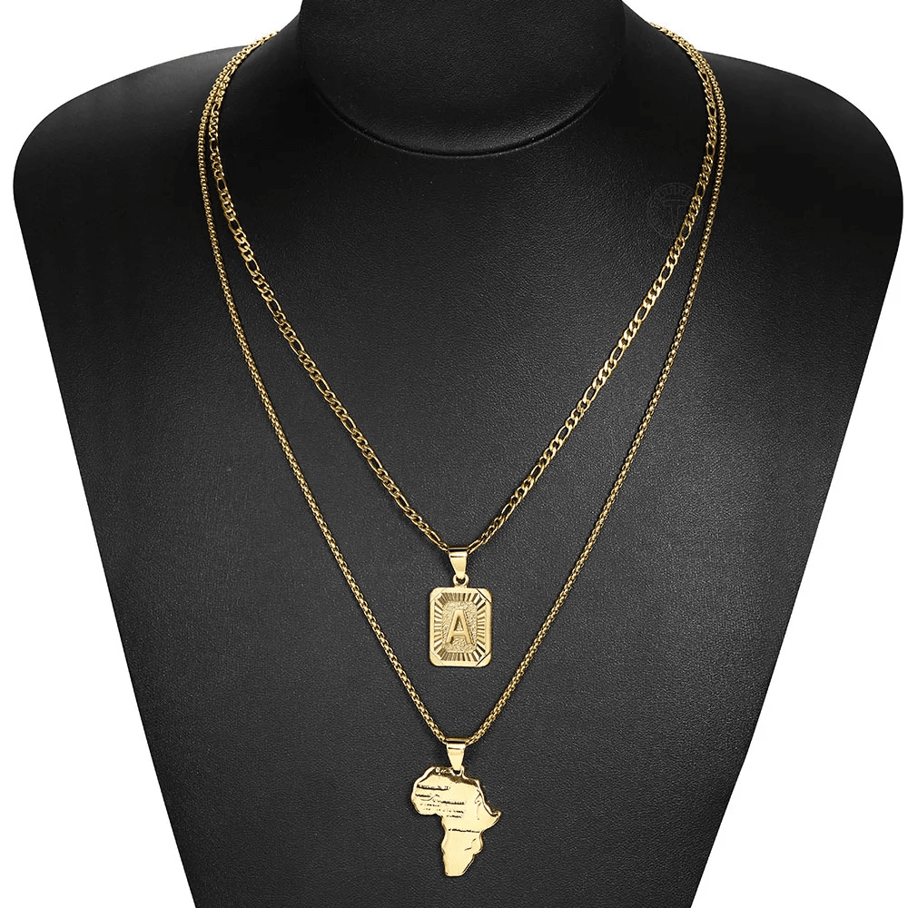 A-Z Stainless Steel Letter Map Necklace Set For Women Men 3+1 Figar Curb Chain Layered Jewelry Gift 18 22inch Set