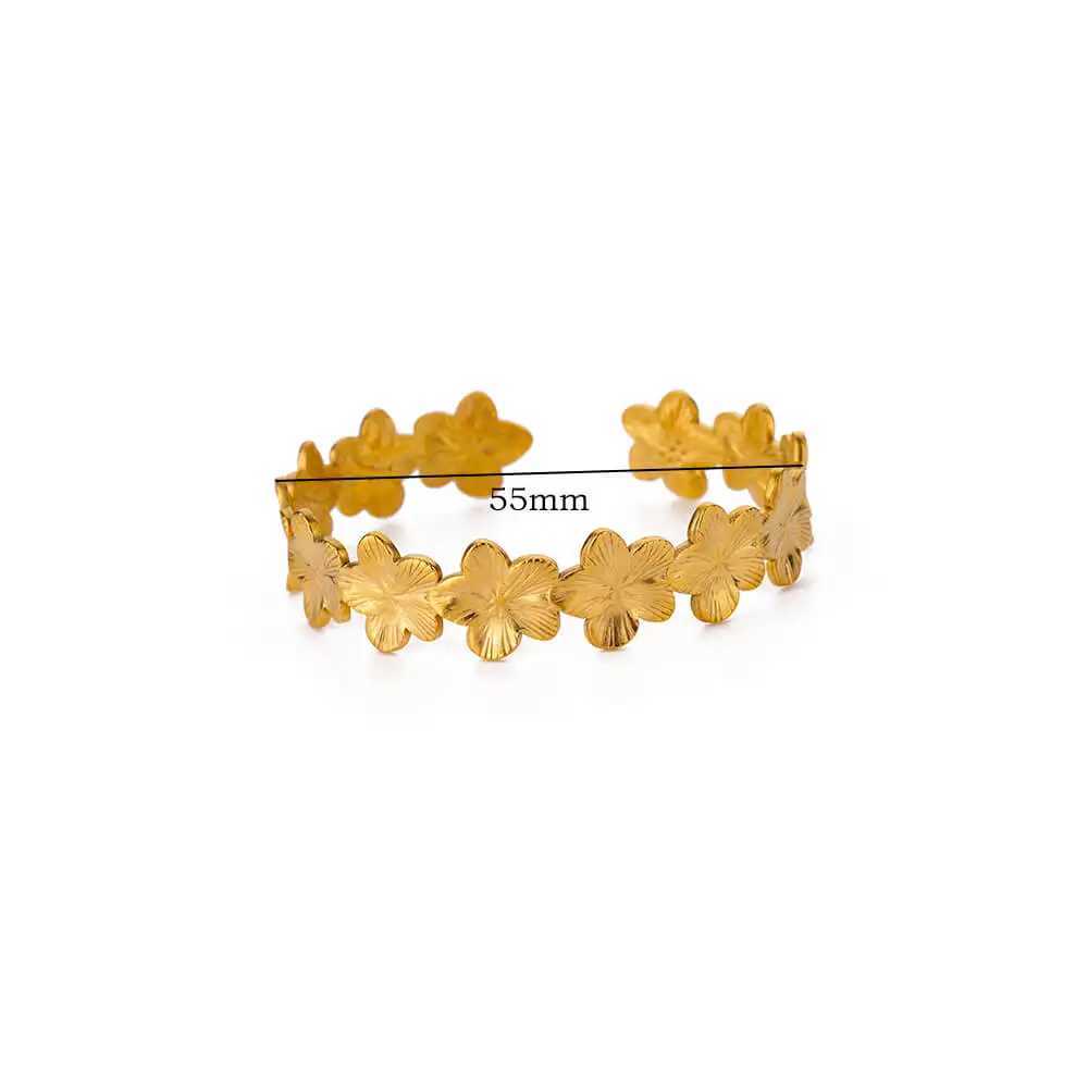 Vintage Flower Cuff Bracelet Bangle for Women Gold Color Flora Stainless Steel Bangles Casting Aesthetic Couple Wrist Jewelry W250526