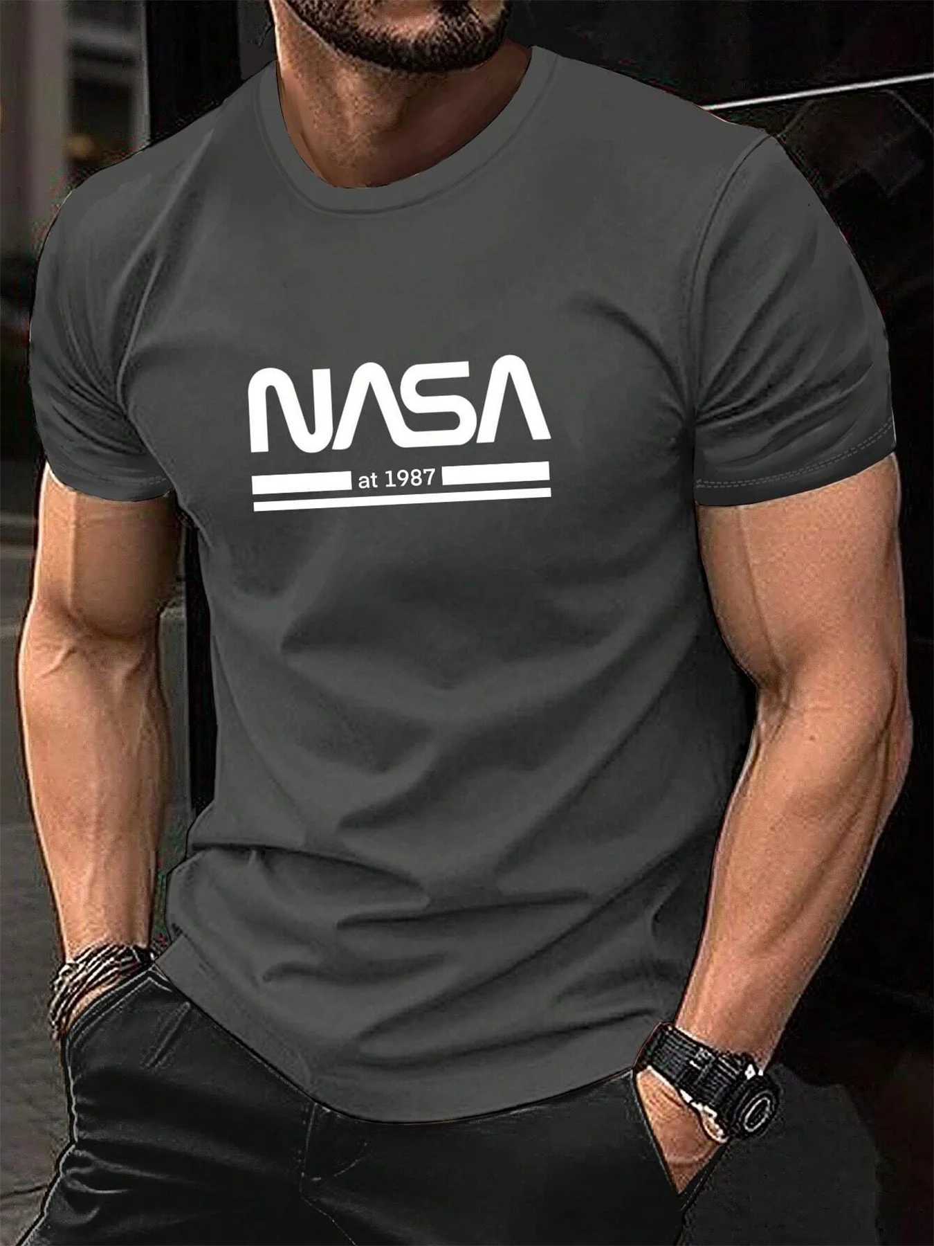 Mens Summer 100% Cotton Fashionable Casual Loose Fit Plus Size Letter Pattern Printed Sports Round Neck Short Sleeve T-shirt Z250527