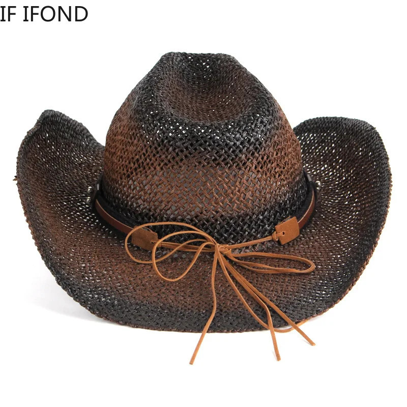 Handmade Weave Hollow Western Cowboy Hat For Men Women Summer Outdoor Cowgirl Beach Sun Straw Hat sombrero hombre 250526