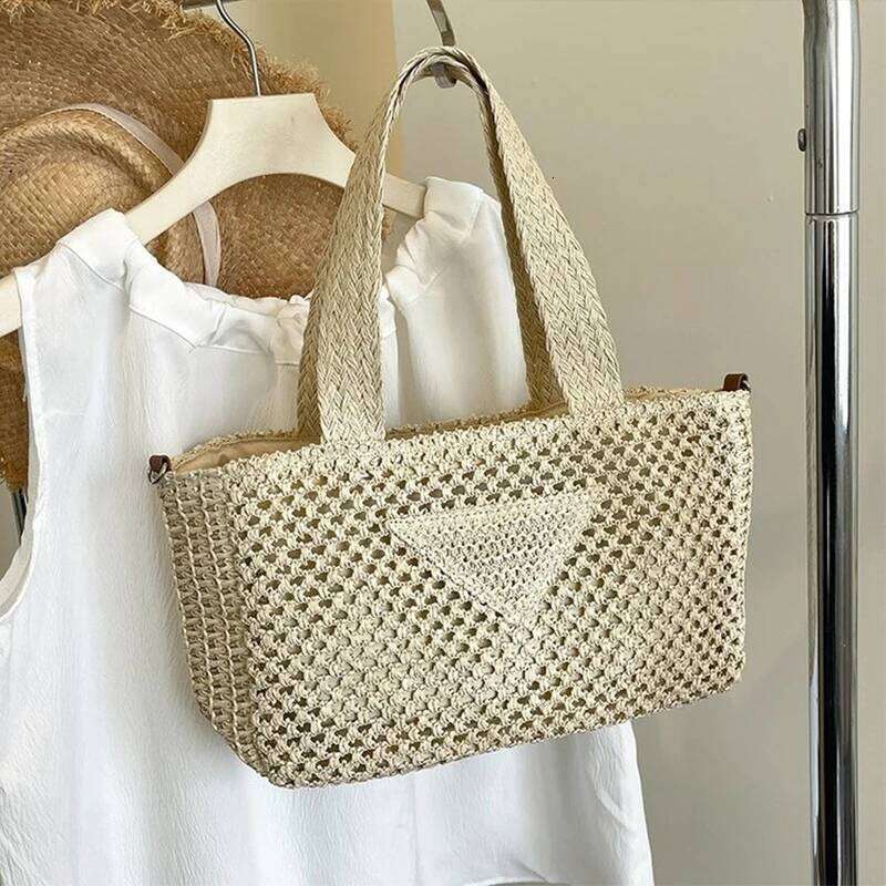 Women's Bags Designer Handmade Hollow Out Straw Women Shoulder Bags Designer Zipper Woven Lady Handbag Casual High Quality Summer Large Beach Bag