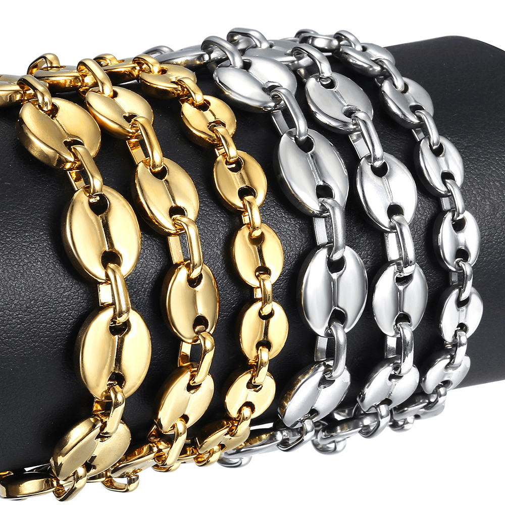 Stainless Steel Coffee Beans Marina Chain Bracelet For Men Women 7-11mm 7-9inch Link Jewelry Gifts