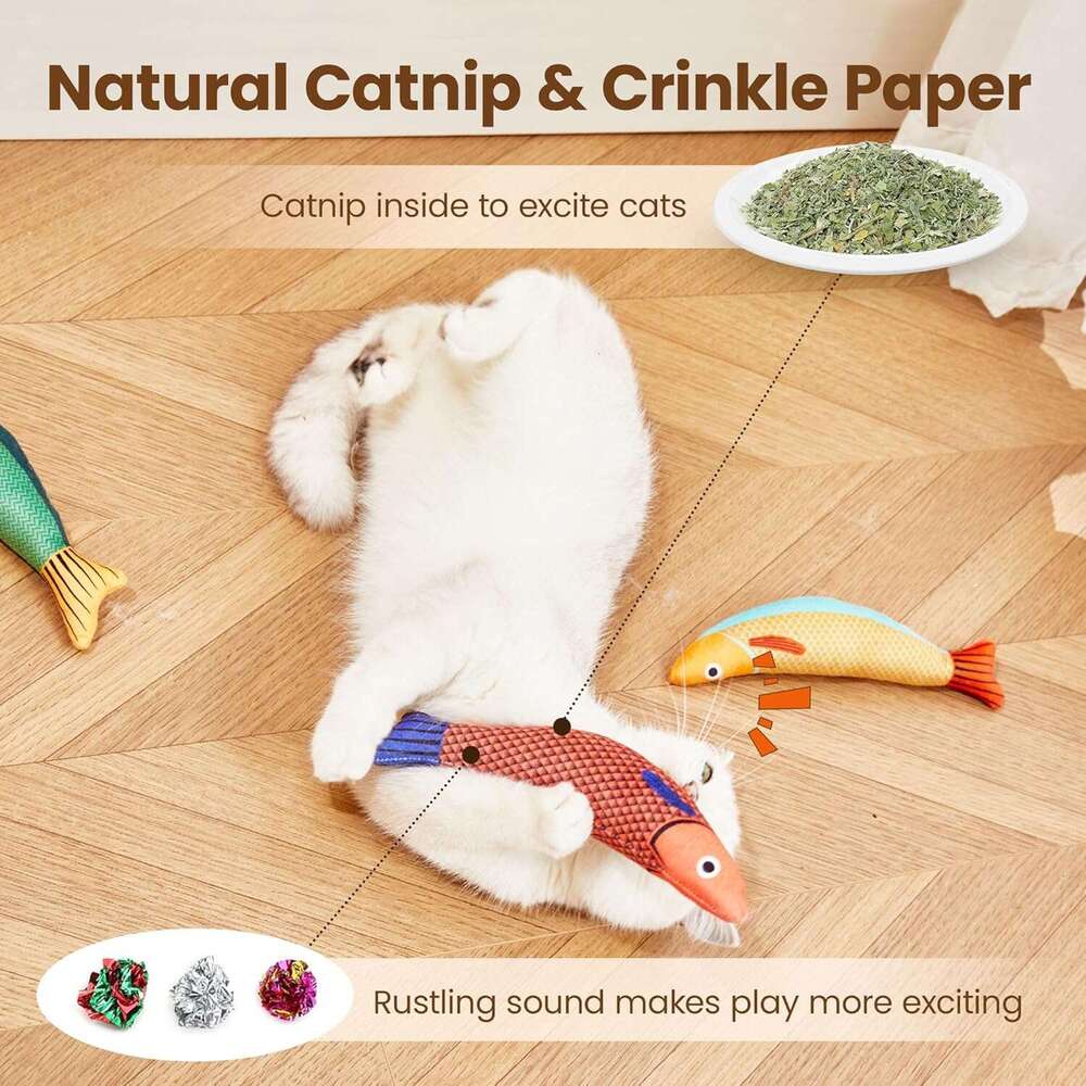 Potaroma Cat Toys Saury Fish, 3 Pack, Caip Crinkle Sound, Soft and Durable, Interactive Kitten Kicker Indoor Kitty Exercise 9.4 Inches for All Breeds