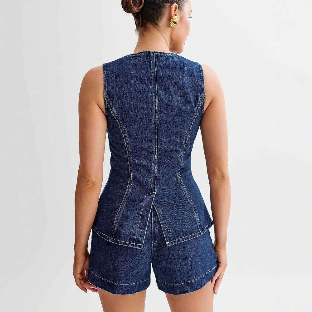 2025 Spring/Summer Fashion Casual Sleeveless High-Waisted Denim Set Women's Wear