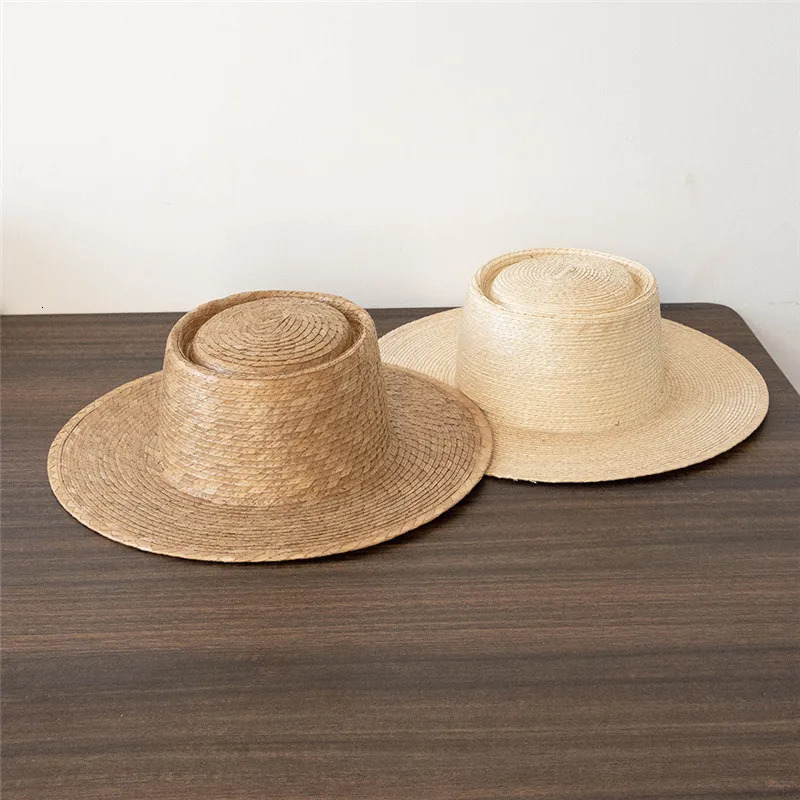 202503-HH5365A ins CHIC summer holiday Natural palm leaf woven grass solid fedoras cap men women panama jazz hat 250526