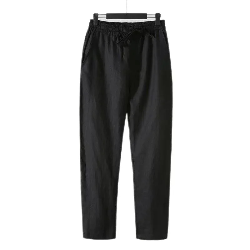 Fashion Solid Color Linen Pants Men Loose Cotton Hemp Men Casual Pants Men Summer Straight Pants Men Clothing 250526