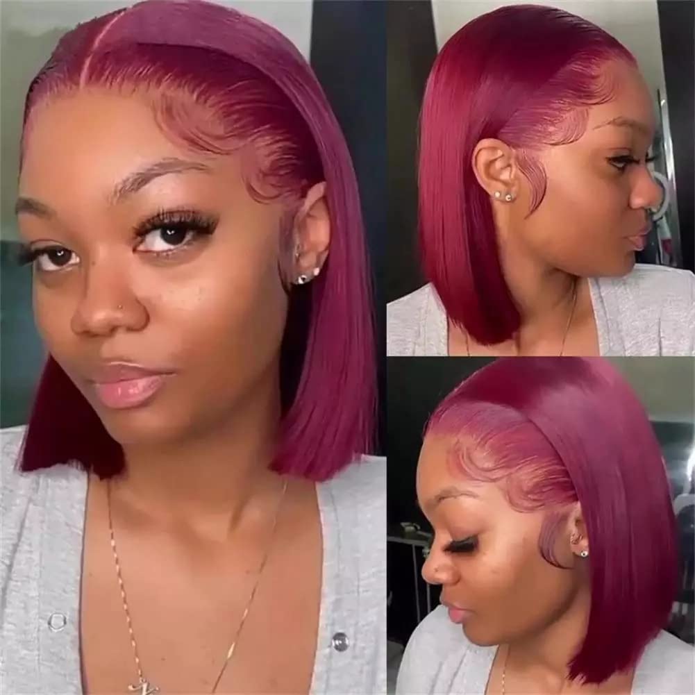 Baby Hair Straight Bob Orange Simulation human Hair Pixie Cut Peruvian Lace Frontal Wig For Women 13x4 HD Glueless Transparent Lace Front Synthetic Wi