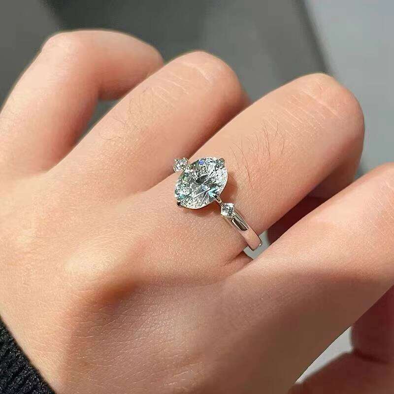 Hot Sale S Sterling Sier Oval Moissanite Dia Ring Shiny Fine Jewelry for Women's Wedding Promise