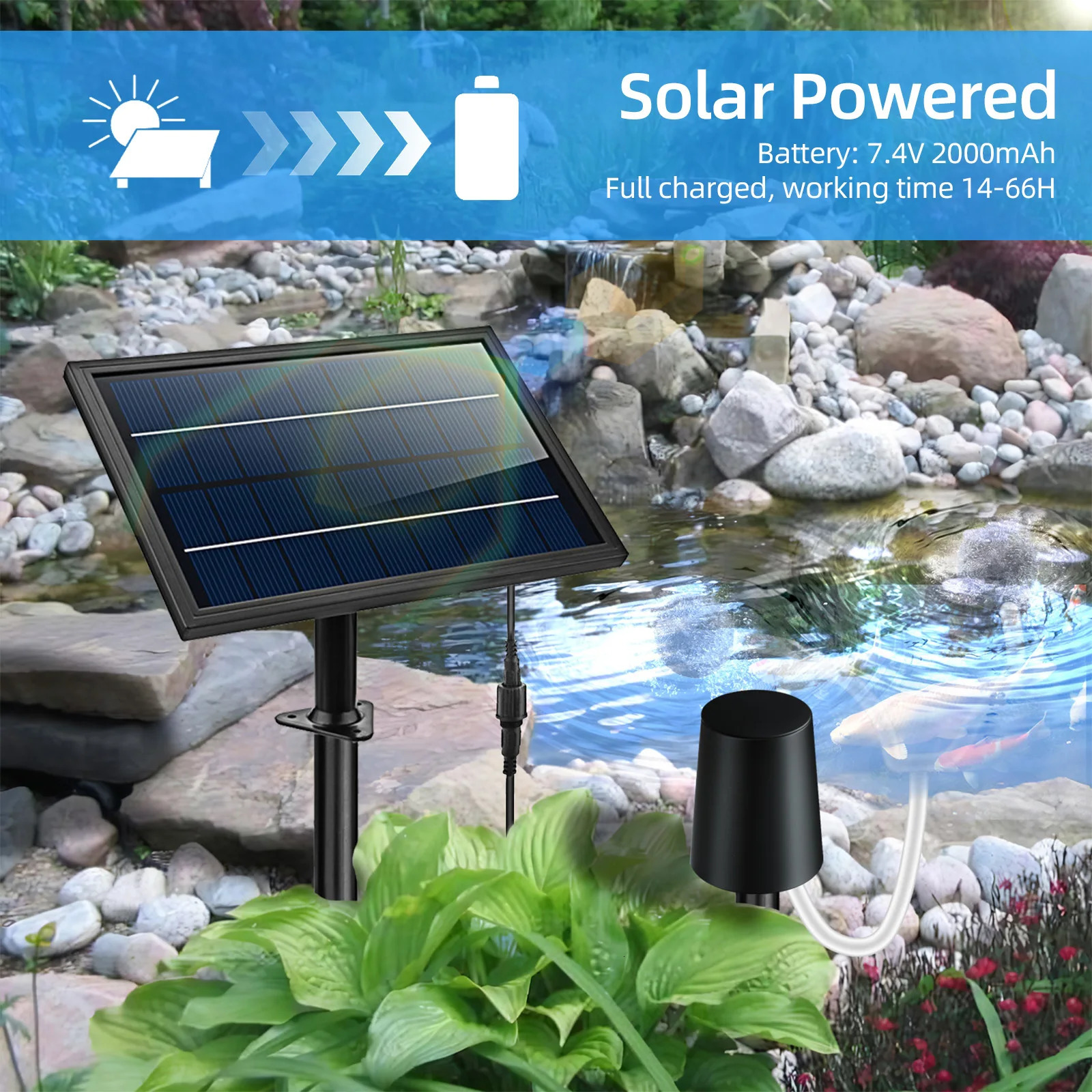 Solar Powered Air Pump Kit 10V 8W Solar Panel Air Pump with Pipe Air Stones 3 Working Modes Waterproof Solar Pond Aerator 250523