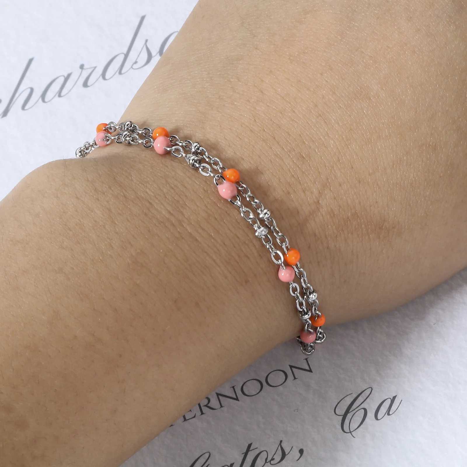 Colorful Stainless Steel Handmade Bracelets For Women Jewelry Silver Color Link Chain Birthday Accessories 17cm long 1 Piece W250526