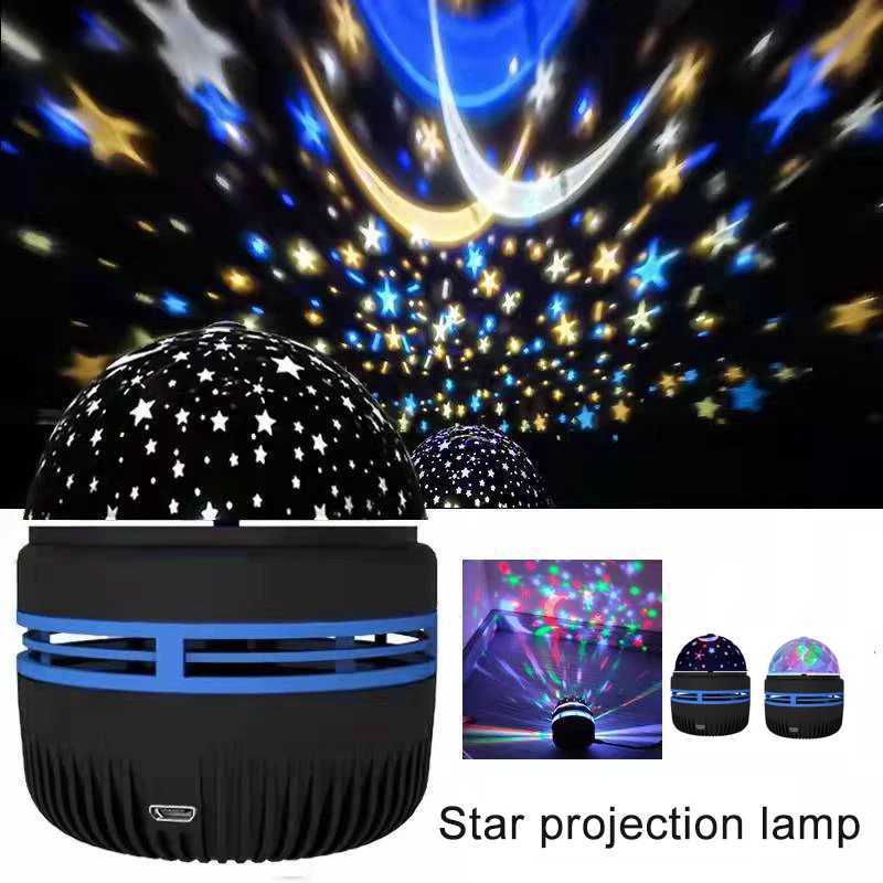 RGB Projector Lamp Automatically Rotating LED Night Light USB Charging Ambient For Home Children Bedroom Sound Party Lights XJ250527