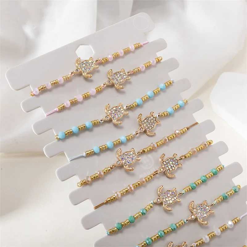 New 12pcs/set Alloy Turtle Crystal Bracelet Set Colorful Beaded Bracelet for Womens Rope Adjustable Bracelet Set Jewelry Gifts W250526