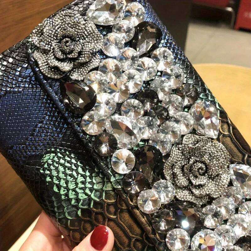 Women's Fashion Retro Crocodile Pattern Small Handbag Banquet Envelope Floral Hot Dia Shoulder Crossbody Clutch Bag