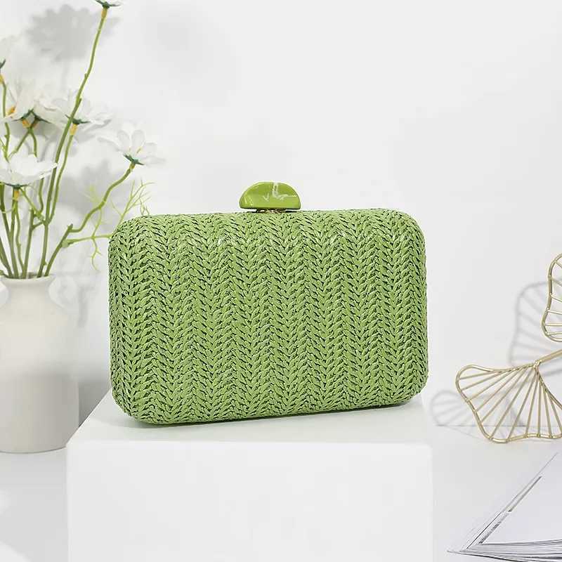 Simple Design Banquet Woven Bag Formal Dress Matching Crossbody Hand Bags Evening Bag Straw Green Beige Color Silver Clutch W250527