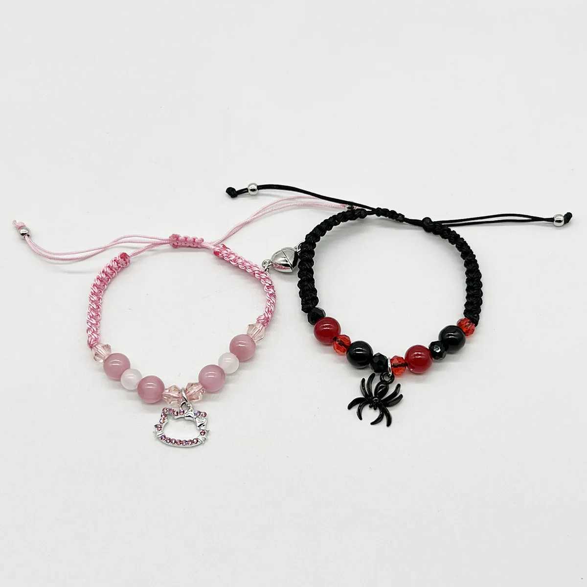 2PCS/set Gothic Spider Bat Cat Friendship Bracelets Best Friend Bff Magnet Heart Goth Matching Rope Chain Bracelets Y2K Jewelry W250526