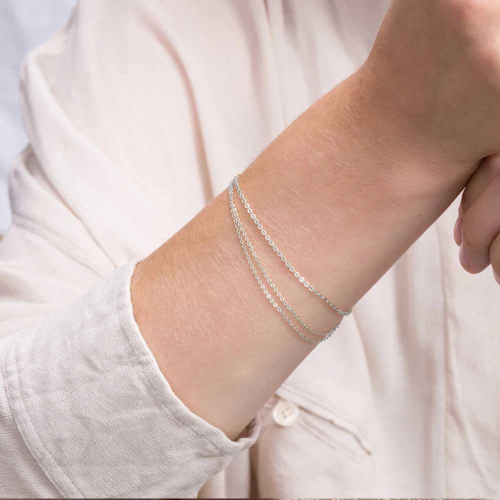 eManco Classic Dainty Chain Bracelet Women Trend Silver Color Hierarchical Stainless Steel Chain Bracelet For Women Jewelry W250526