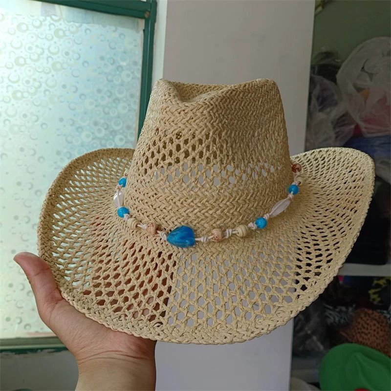 Cowboy hat fashion hollow out western cowboy hand woven hard summer sapphire accessories neutral Cowboy hat sun hat sombrero cow 250526