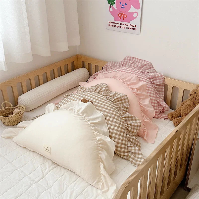 Custom Name Cute Moon Shape Lattice Baby Pillow Cushion Ruffles born Babies Accessories Bedding Room Decoration 250527