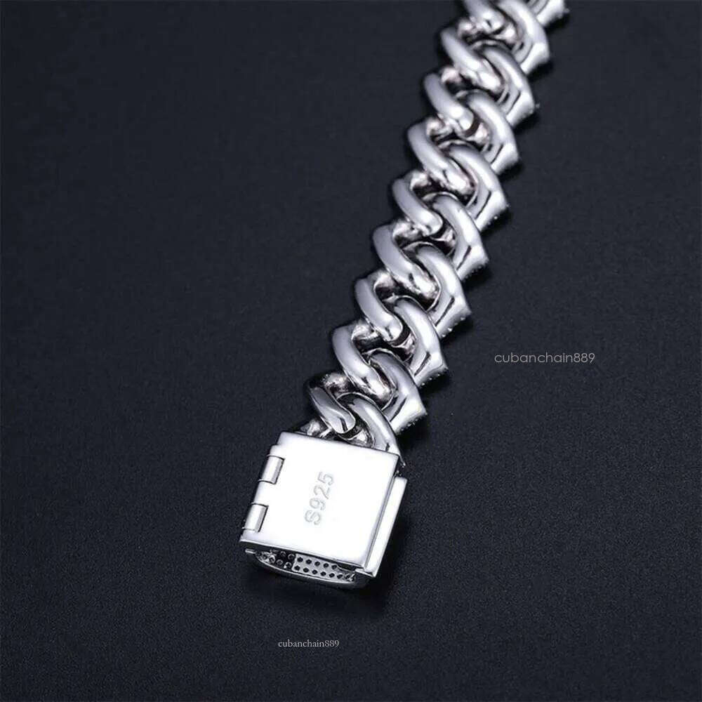 Master Rocks Jewelry Sterling Sier 15mm Hip Hop Bracelets Iced Out Vvs Moissanite Cuban Link Chain