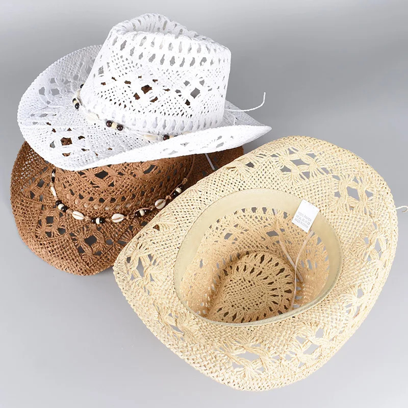 Straw Western Cowboy Hat for Women Men Classic Vintage Hollow Out Unisex Wide Brim Beach Sun Hat Fishing Hat Climbing Cap 250526