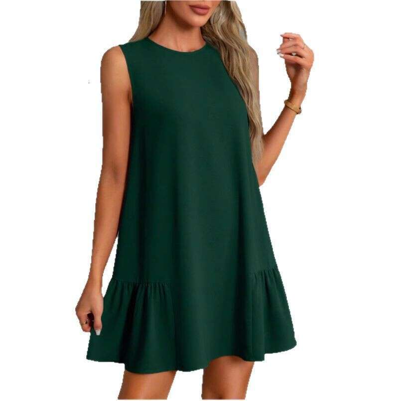 2025 Early Spring New Women's Solid Color Round Neck Sleeveless Vest Dress
