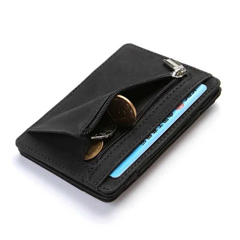 Men Ultra Thin PU Leather Mini Small Magic Wallet with Zipper Coin Pocket Purse Women Multifunction Credit Bank Card Holder Case Z250527
