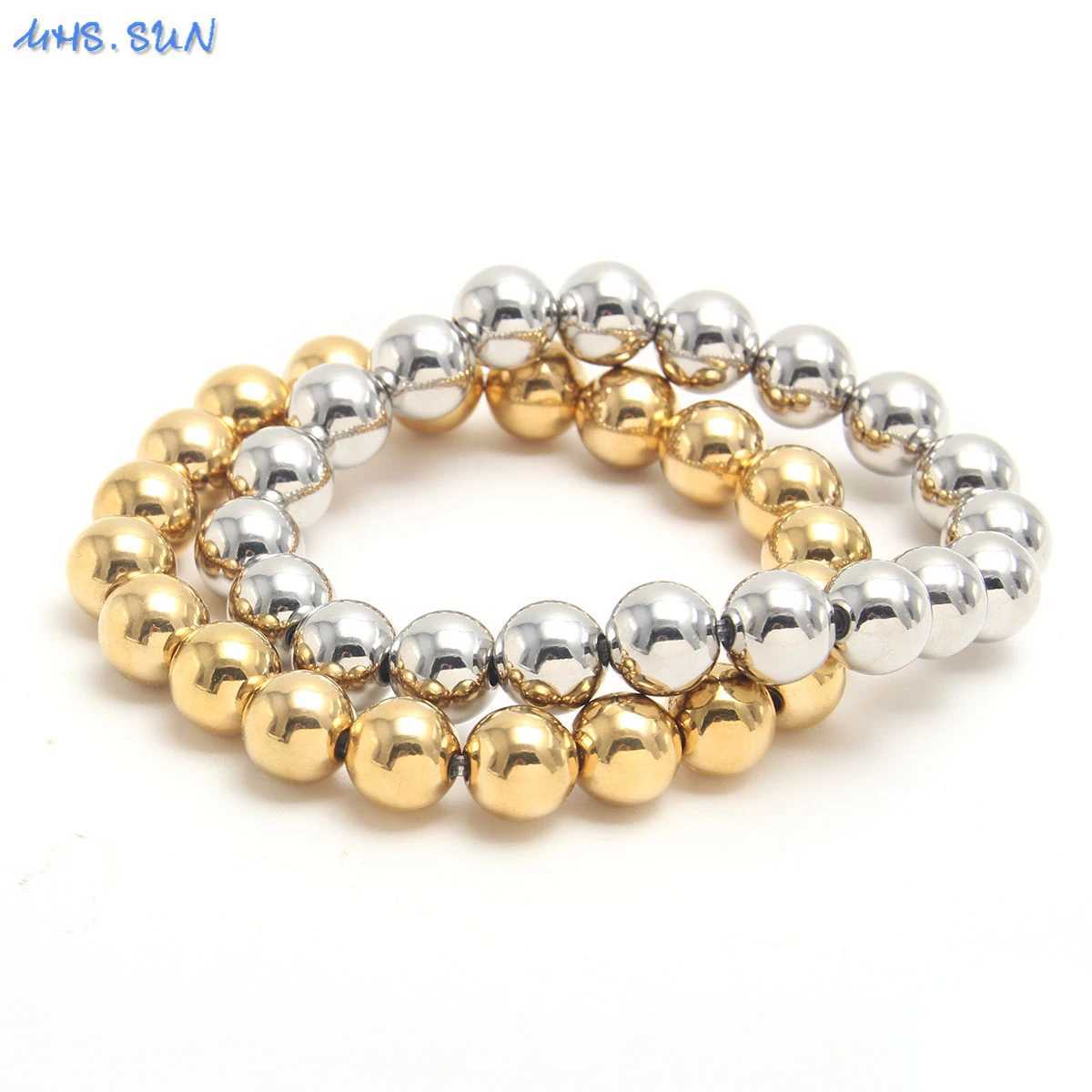 MHS.SUN Fashion Waterproof Smooth Stainless Steel Bracelets 2-10mm Elastic Beaded Gold Plated Stackable Bracelet Women Jewelry W250526