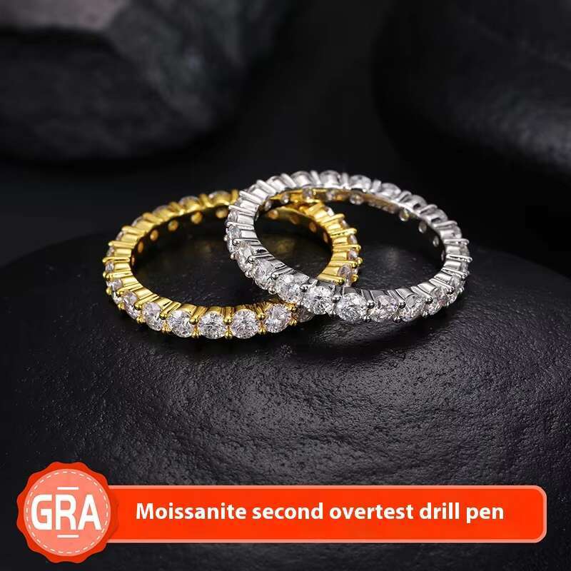 S925 Sterling Silver Moissanite 3.0MM Unisex Single Row Diamond Hip-Hop Ring Trendy Personality Niche