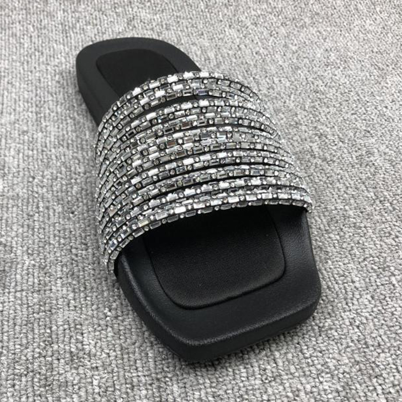 2025 designer slides sandals womens shoes Slip-on slippers Flat heels sandal Glittering Beading strips One-piece Simple casual sliders Summer Fashion 