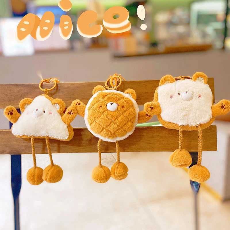 Cute Plush Bread Bear Keychain Cartoon Bread Doll Keychains For Gifts Kawaii Keyring Creative Small Bear Bag Pendant Accessories W250526