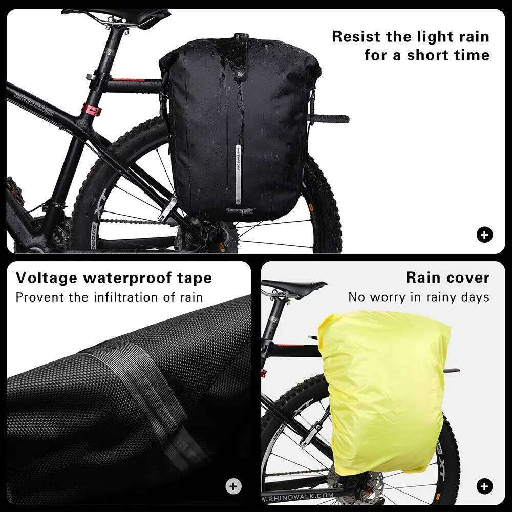 Rhinowalk Bike Pannier 20L Big Capacity Waterproof Rear Rack Black Travel Bicycle Cycling Shoulder Bag Backpack Accessories