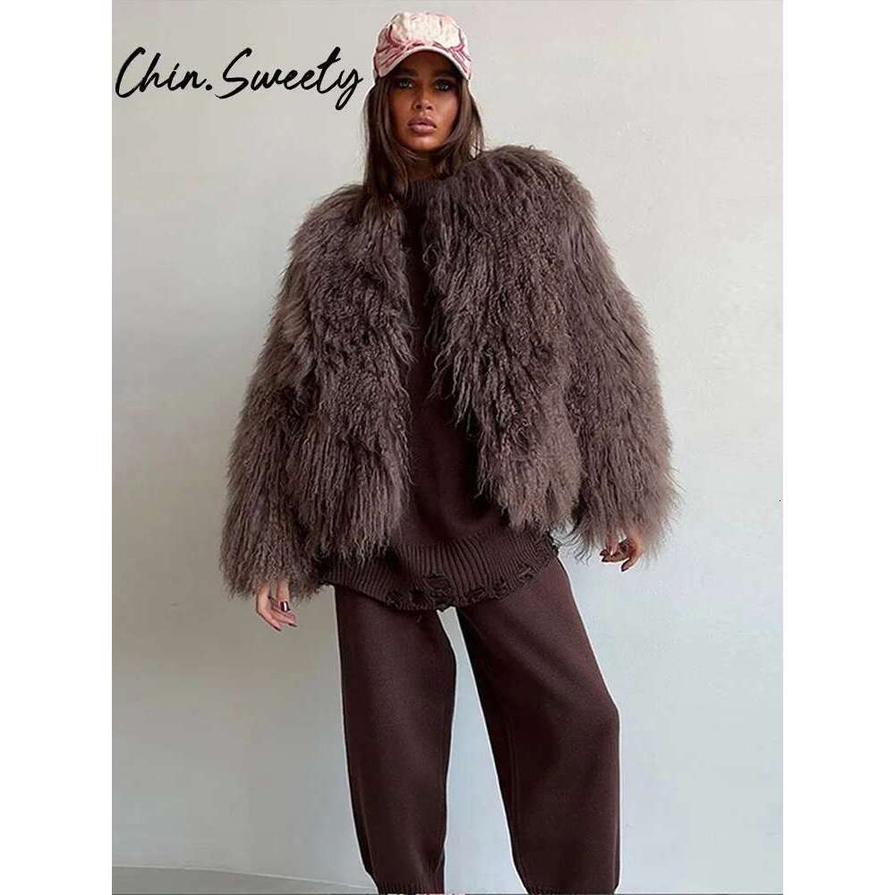 Urban Tassel Solid Women Coat Casual O Neck Faux Fur Long Sleeve Thicken Female Overcoat 2024 Winter Fashion Lady Streetwear