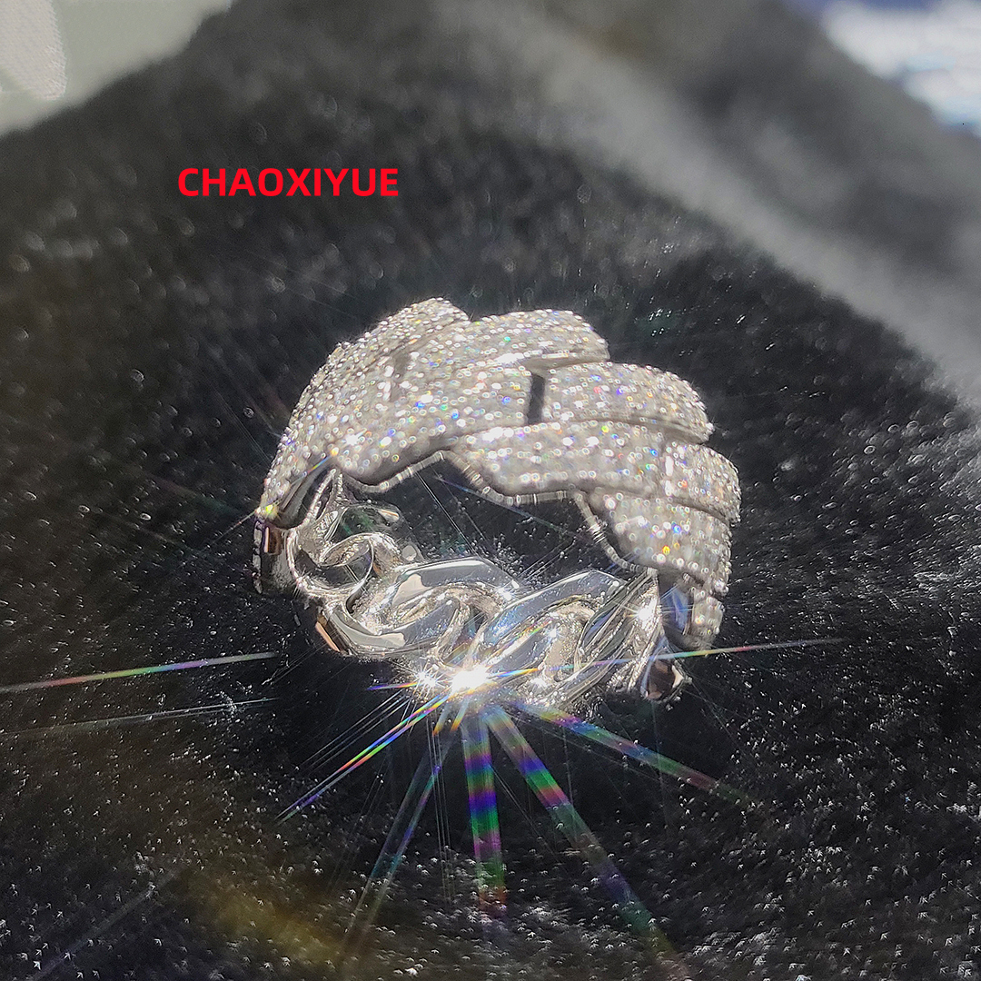 Hip Hop Cuban 925 Sterling Silver Fashion Ring with 2 Rows VVS Diamond Custom Jewelry Moissanite Rings