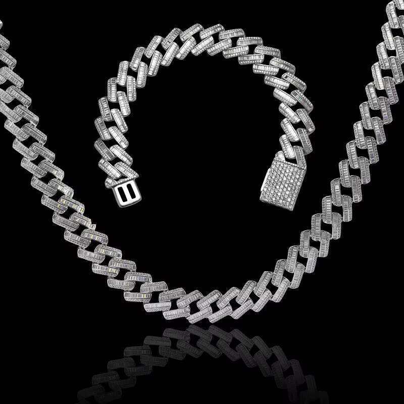 Customizable Miami Cuban Link Hip Hop Necklace for Men 14k/ Gold Plated Moissanite Dia on Figaro Style Brass Chains Gift