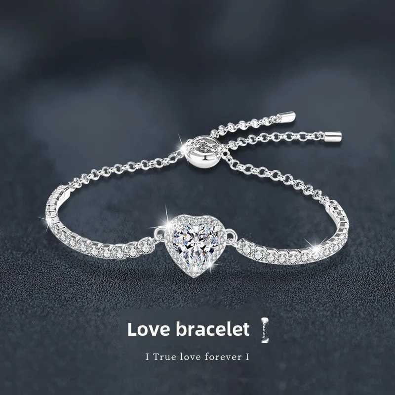 925 Sterling Silver Moissanite Heart Bracelet for women - Elegant Romantic Jewelry 925 silver jewelry W250526