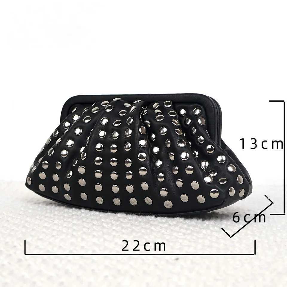Fashion Rivet Clutch Bag for Women Ruched Hobo Lady Handbags Luxury Pu Leather Evening Party Purses Punk Shell Female Bag 2024 W250527