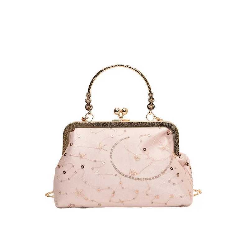 Retro Chain Womens Clip Shoulder Crossbody Bags Elegant Sequins Ladies Evening Clutch Purse Female Dinner Party Small Handbags W250527