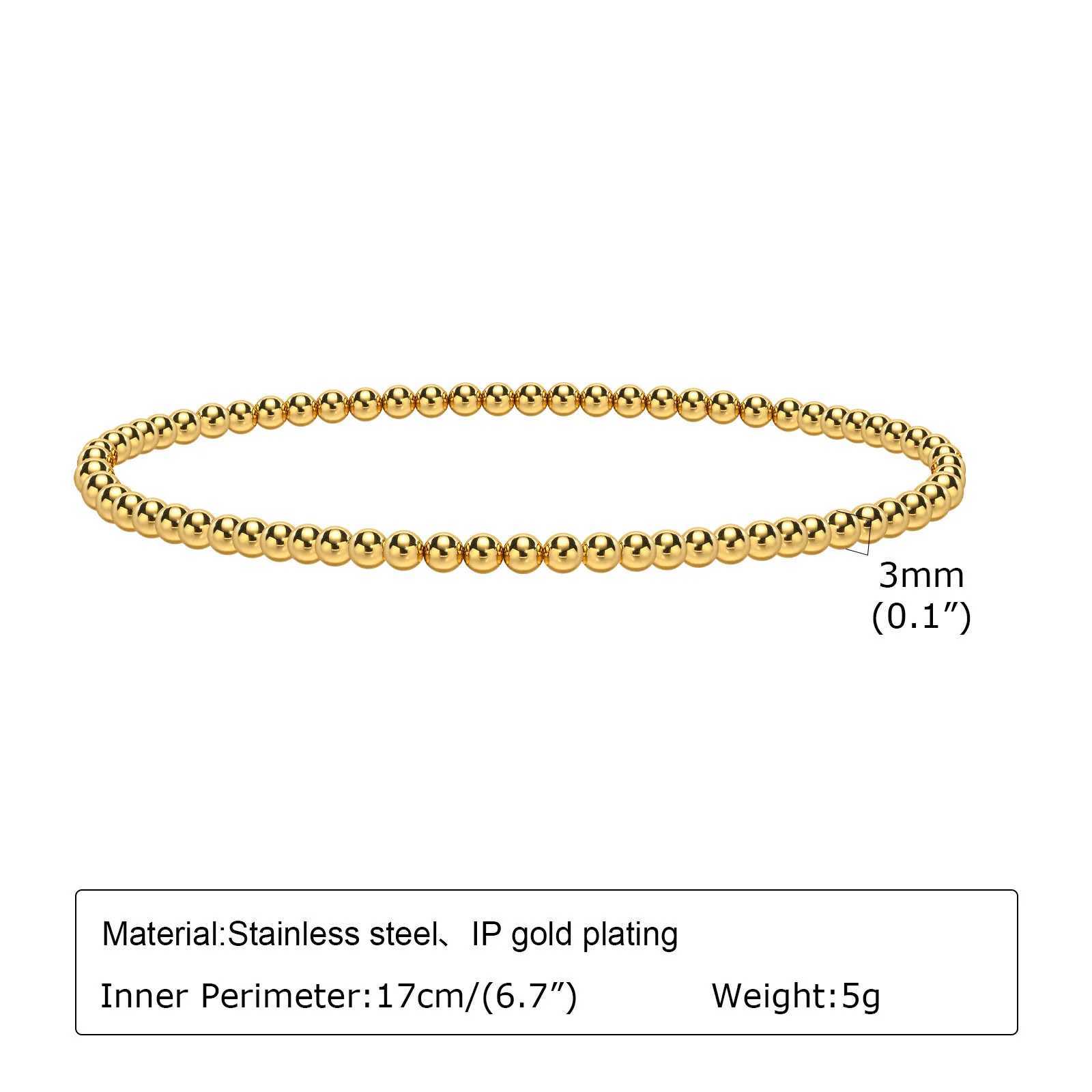 2mm-6mm Beaded Ball Chain Bracelet Stainless Steel Stretchable Elastic Link Gold Plated Wristband for Women Girls Jewelry Gift W250526