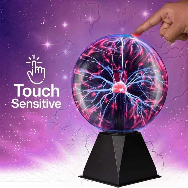 8 Inch Sound Control Magic Plasma Ball Lamp LED Night Light Atmosphere Touch Glass Plasma Light Christmas Party Decoration Lighting XJ250527