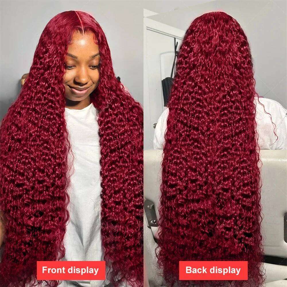 Mossily Bury Curly 13x6 HD Lace Frontal Wigs Human Hair 13x5 Wet And Wavy 99J Red Colored Deep Wave Wig For Women 30 36 Inch