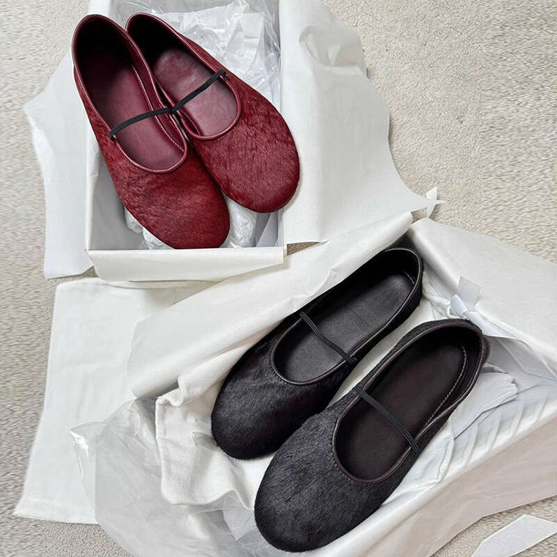 Sheepskin Version ~ French Style Round Toe Horsehair Strap Mary Jane Versatile Comfortable Flat Shallow Ballet Flats for Women