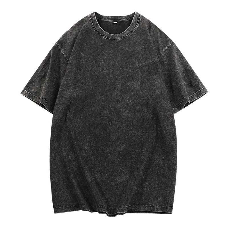 6 Solid Color 100% Pure Cotton 320g Heavy Mens Washed Vintage Oversized T-Shirts Street Hip Hop Punk Women Harajuku Short Tee Z250527
