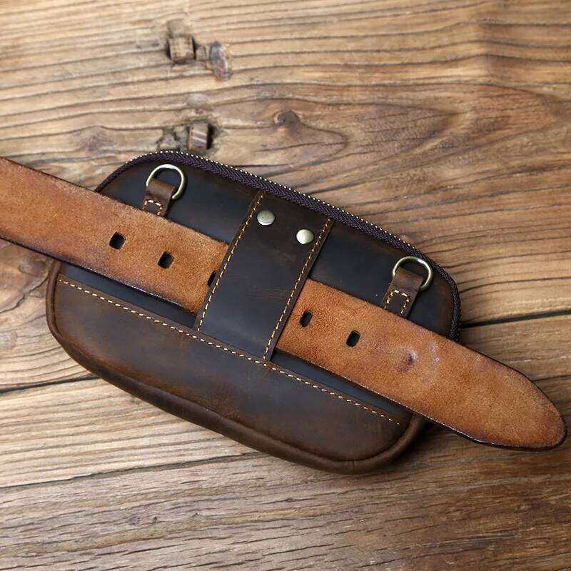 Designer Bag Retro Men S Mobile Phone Crazy Horse Leather Waist Top Layer Cowhide Clutch Cross Body Shoulder Bag NZPJ