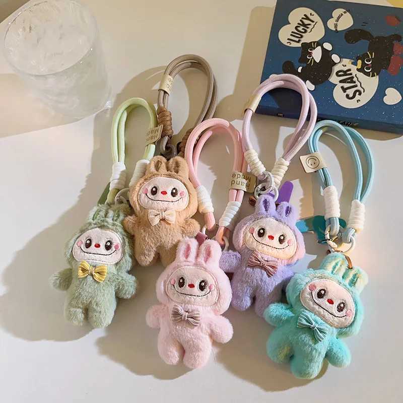 Cute Labubu Pendant Cartoon Anime Pink Rabbit Plush Doll Handchain Lanyard Mobile Phone Universal Decoration Bag Pendant Gift W250526
